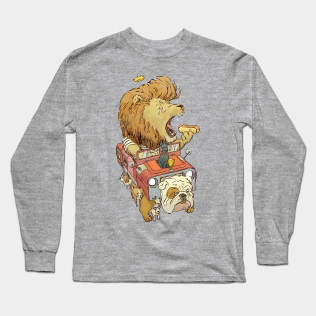 Lion in a Dog Car Long Sleeve T-Shirt by jesse.lonergan